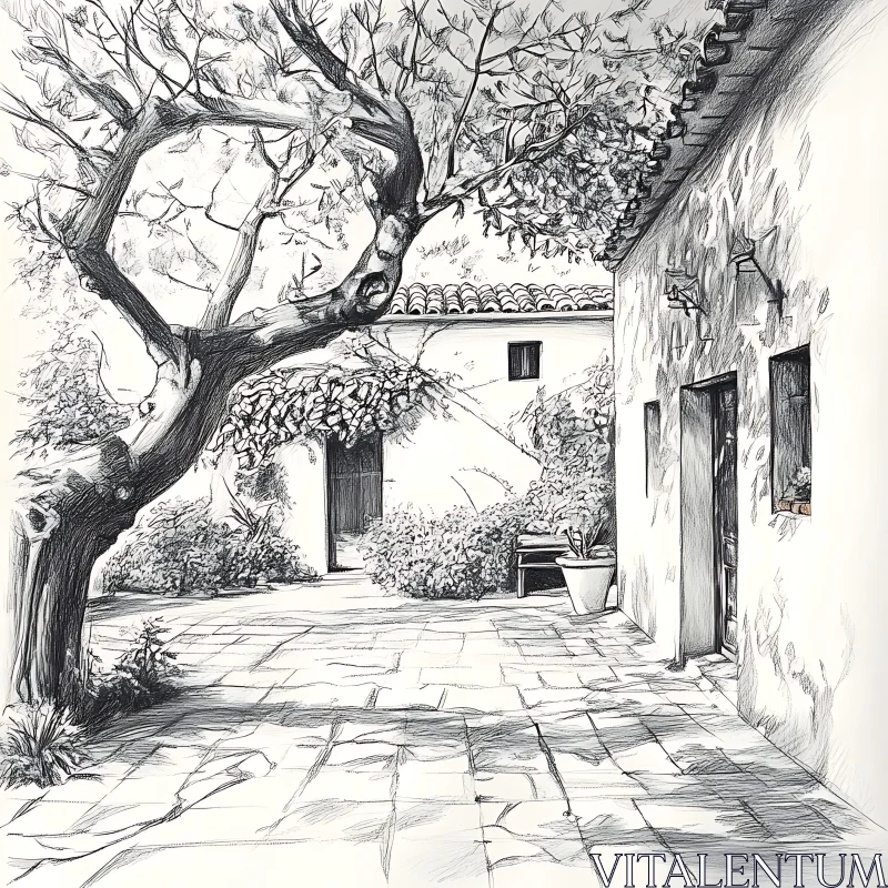 Monochrome Courtyard Architecture AI Image