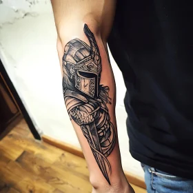 Arm Tattoo of Warrior with Helmet