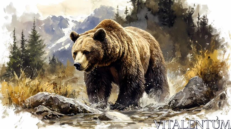 Bear in a Mountainous Wilderness AI Image