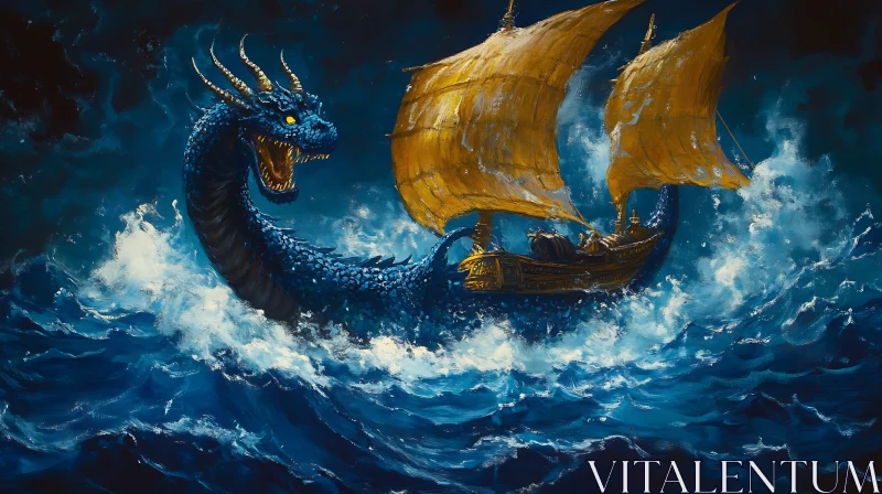 AI ART Mythical Sea Monster Encircling a Ship