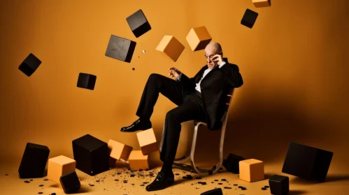 Bold Fashion Photography with Falling Black Cubes