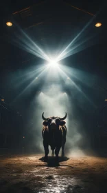Bull in Dim Lit Arena - A Blend of Industrial Themes and Traditions