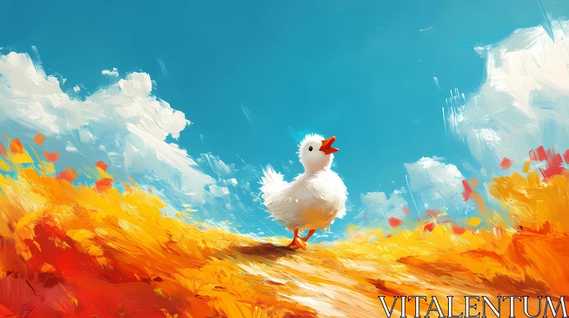 Joyful Duckling Amidst Autumn Colors AI Image