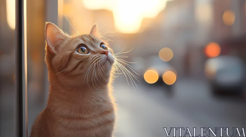 Sunset Portrait of a Curious Cat AI Image