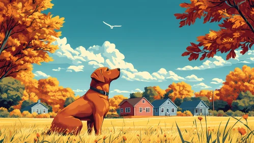 Peaceful Fall Scenery with Canine