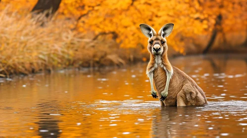 Kangaroo Amidst Golden Leaves