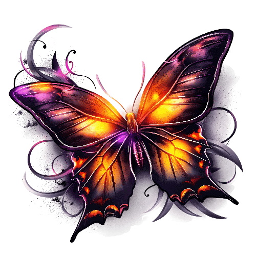 Digital Painting of Butterfly with Orange, Black, and Purple Wings POD Design