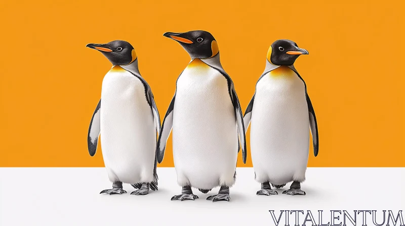 AI ART Penguin Trio on Orange