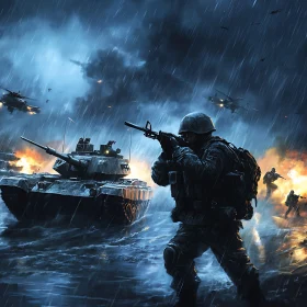 Military Operation Under Heavy Rain