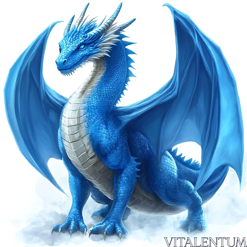 Fantasy Blue Dragon Illustration AI Image