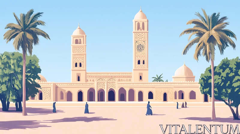 Serene Islamic Architecture with Figures AI Image