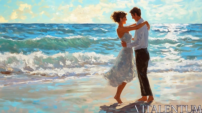 AI ART Seaside Couple in Love Artwork