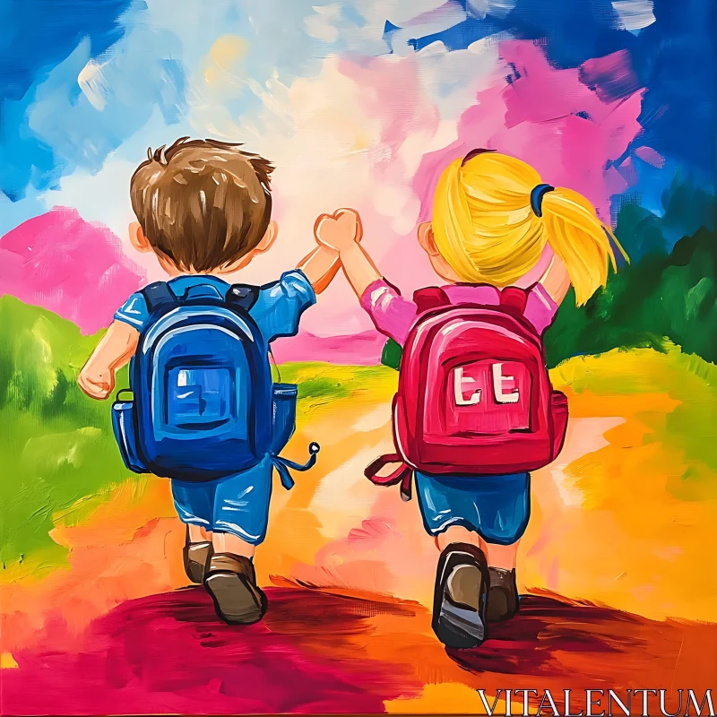 AI ART Kids Holding Hands Painting