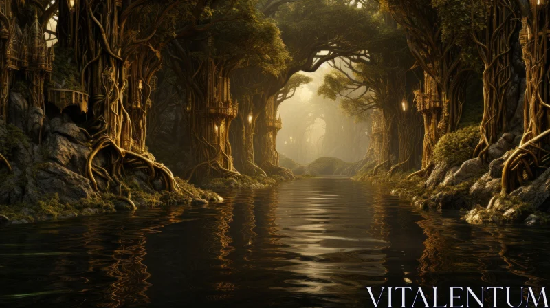 Enchanting Forest by the River - Fantasy Landscape Art AI Image