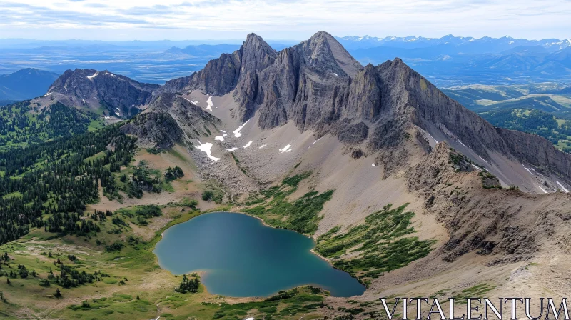 Serene Mountain Landscape with Heart-Shaped Lake AI Image