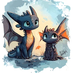 Two Cute Dragons in Cartoon Style