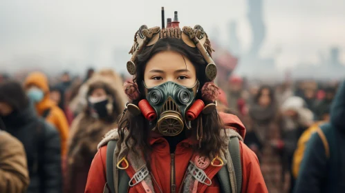 Post-Apocalyptic Metropolis: The Masked Woman Amid Chinese New Year Festivities