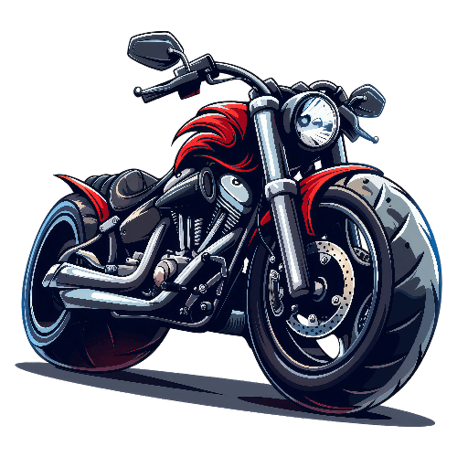 Red and Black Cartoon Motorcycle with Big Engine