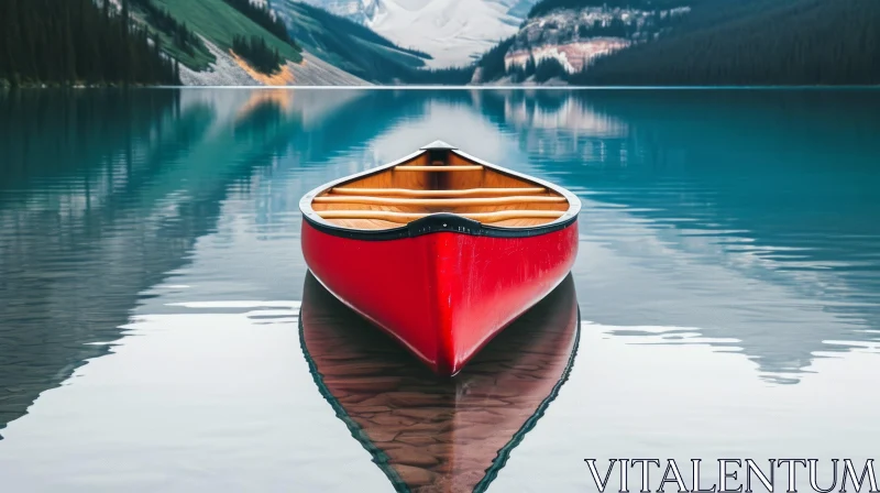 Serene Red Canoe: A Captivating Image of Nature's Beauty AI Image