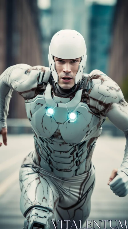 Stylish White Robot in Motion - A Vision of Futuristic Superheroes AI Image