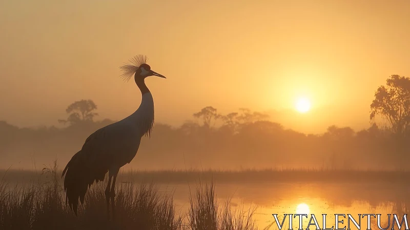 Sunrise Crane Silhouette AI Image