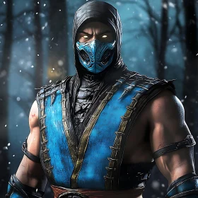 Hooded Ninja in Snowy Landscape