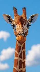Elegant Giraffe Close-Up with a Blue Sky Backdrop