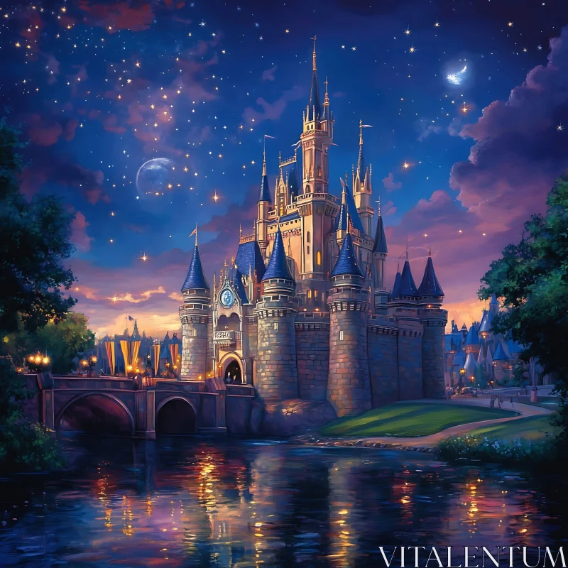 Fairytale Castle at Night AI Image
