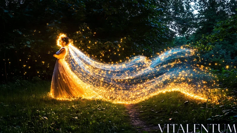 Glowing Fairy in Woodland Scene AI Image