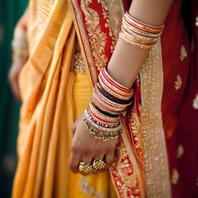 Woman's Arm Adorned with Bangles and Rings