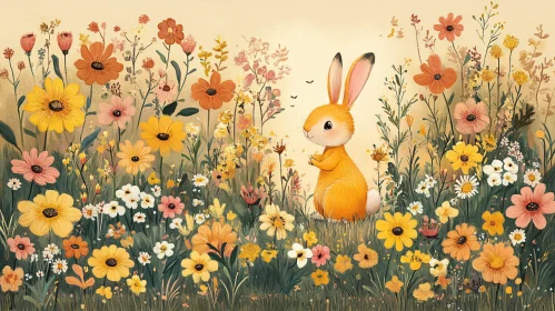 Rabbit Surrounded by Colorful Wildflowers