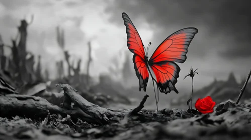 Butterfly and Rose Contrast
