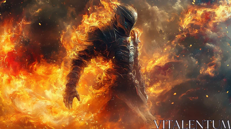 Dark Armored Knight Surrounded by Flames AI Image