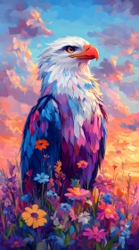 Colorful Eagle and Flowers