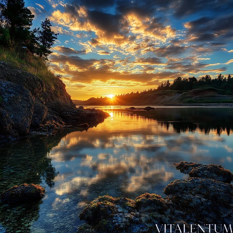 AI ART Golden Hour at the Lake