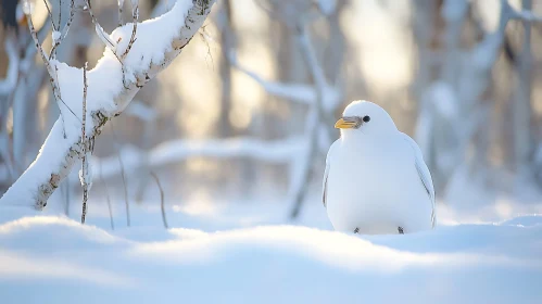 Serene White Bird on Snow Landscape