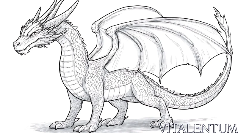 AI ART Detailed Dragon Line Art