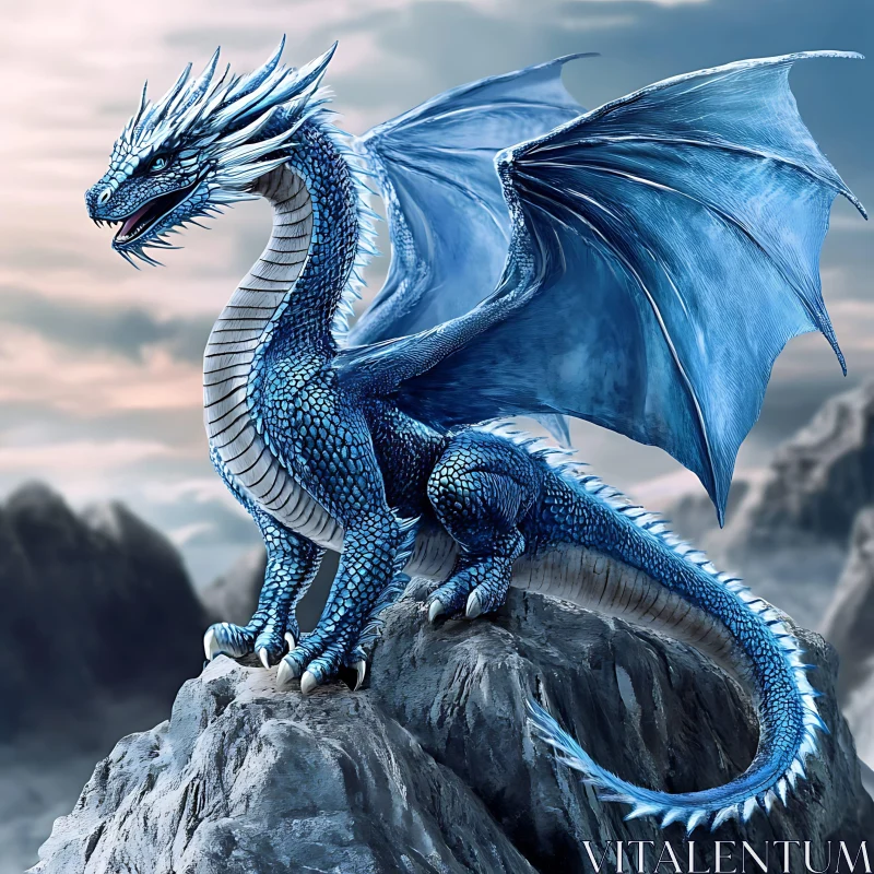 Azure Dragon Perched High Above AI Image