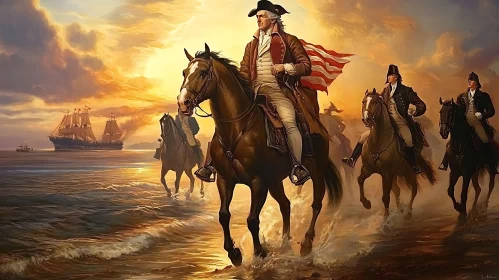 American Patriots Riding at Sunset