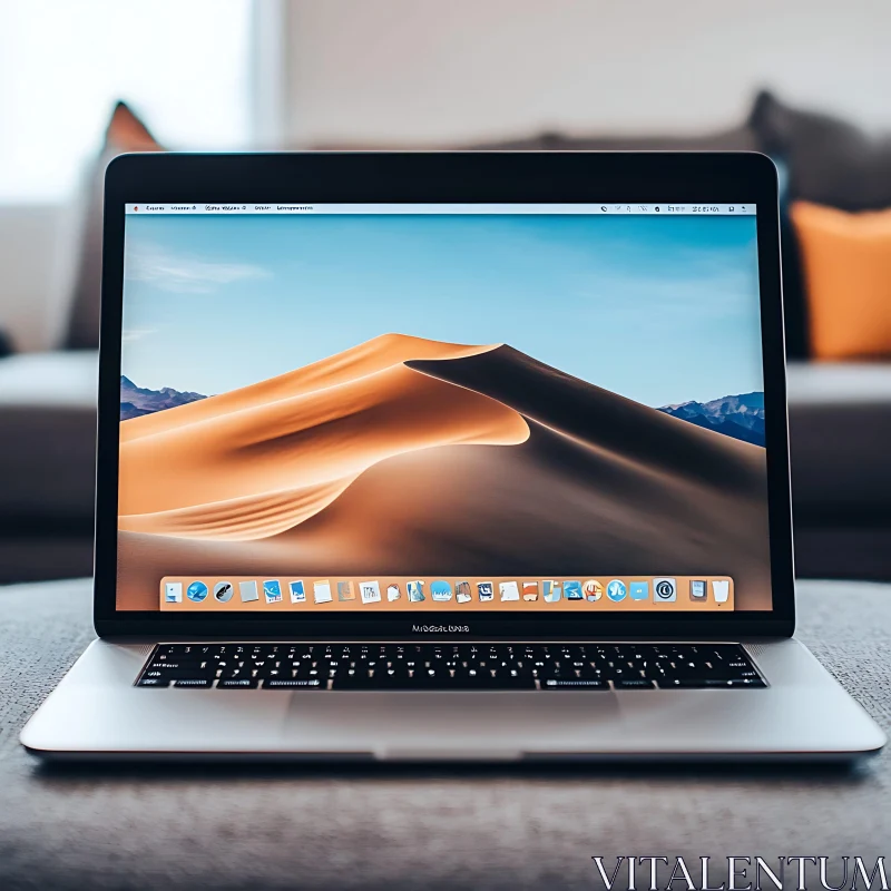 Sleek MacBook with Desert Wallpaper AI Image