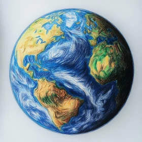 Detailed Earth Illustration with Colored Pencils