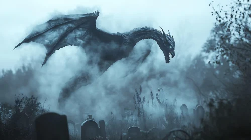 Ethereal Dragon in Misty Cemetery