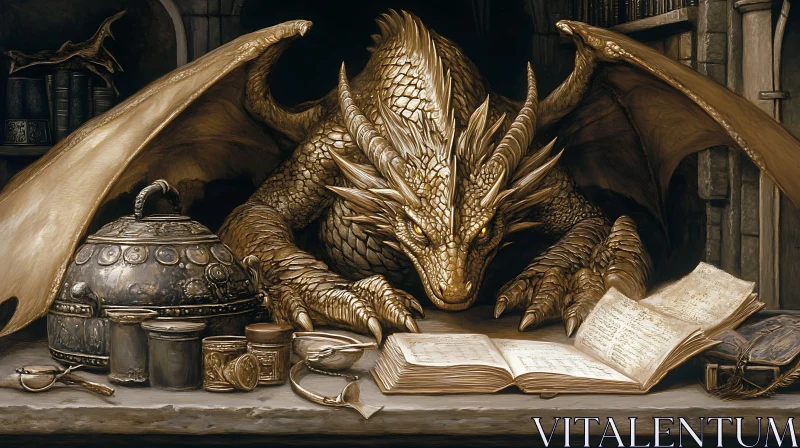 AI ART Dragon's Study: A Fantasy Realm