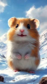 Cute Hamster on Snowy Terrain