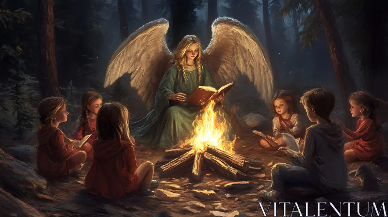 Forest Campfire Story with Angel AI Image