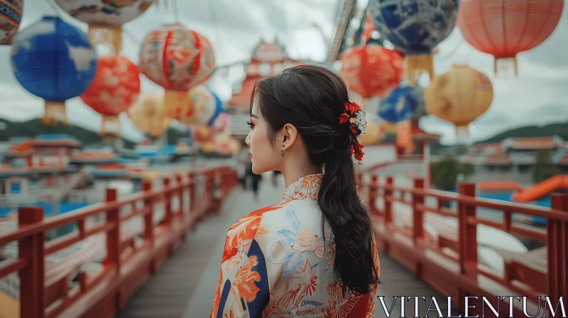 AI ART Asian Woman with Traditional Lanterns