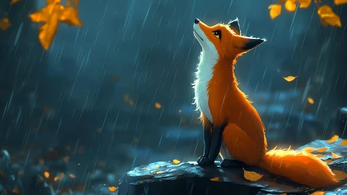 Solitary Fox in the Rain