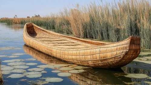 Traditional Reed Boat in Natural Setting