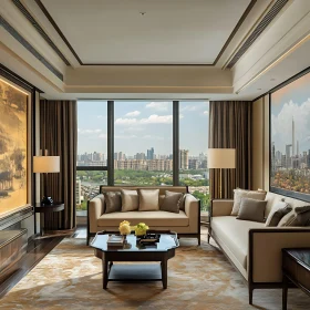 Elegant Living Room with Cityscape View