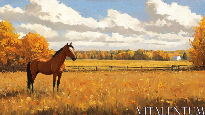 Serene Horse in Autumn Landscape AI Image